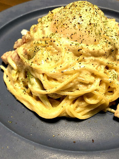 アスパラベーコン◎温泉玉子のカルボナーラ-レシピのメイン写真