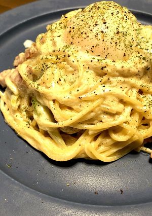 アスパラベーコン◎温泉玉子のカルボナーラ-レシピのメイン写真