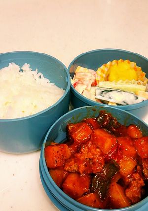 息子弁当　ケチャップカレー肉だんご弁当-レシピのメイン写真