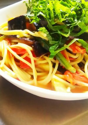 夏バテに！トマトとナスのパスタ-レシピのメイン写真
