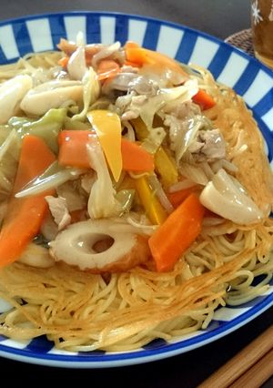 リメイク☆残ったあんかけで焼きパスタ？-レシピのメイン写真