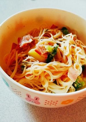 1歳もペロリ☆トマト風味の豆乳そうめん-レシピのメイン写真