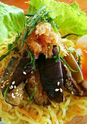 ザルラーメン揚げ浸しなす添え-レシピのメイン写真