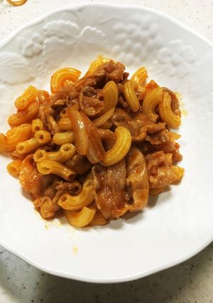 簡単☆豚肉とマカロニのケチャップ炒め-レシピのメイン写真