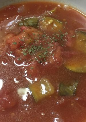 簡単！冷製ナスとトマトのスープ-レシピのメイン写真