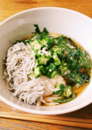 しらす入り！オクラと長芋のサラダうどん-レシピのメイン写真