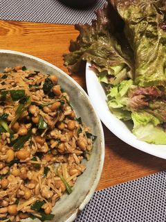 納豆肉味噌炒めのレタス包み-レシピのメイン写真