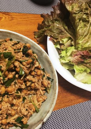 納豆肉味噌炒めのレタス包み-レシピのメイン写真