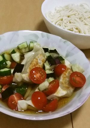 餃子と夏野菜のつけめんだれ-レシピのメイン写真