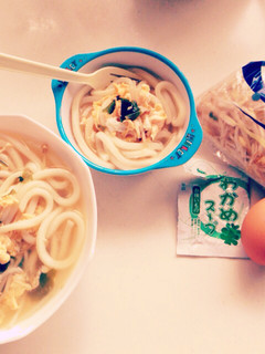 親子で即席わかめの卵スープうどん-レシピのメイン写真