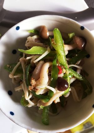 お弁当に簡単ピーマンとしめじ麺つゆお浸し-レシピのメイン写真