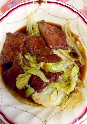 簡単な貧血予防レバーとキャベツ炒めて-レシピのメイン写真