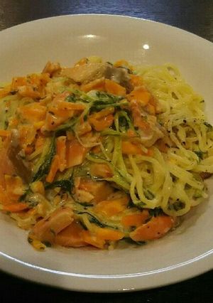 大雑把に鮭と水菜のスパゲッティ-レシピのメイン写真