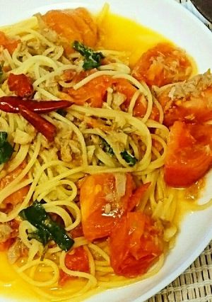 簡単!ツナとトマトのさっぱりピリ辛パスタ-レシピのメイン写真