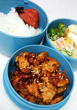 息子弁当　材料２つ！豚肉ソース炒め弁当-レシピのメイン写真
