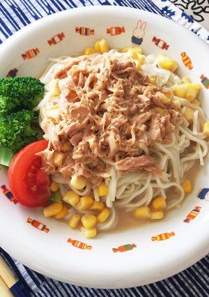 簡単！サラダ素麺☆胡麻ミルク&麺つゆで♬-レシピのメイン写真
