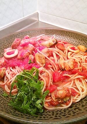 シーフードトマトパスタ-レシピのメイン写真