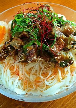 なすの甘辛味噌炒め添え冷やし素麺-レシピのメイン写真