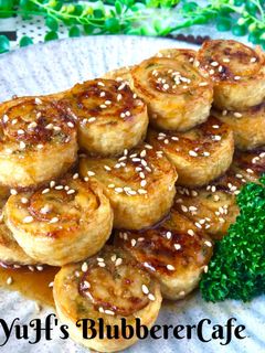 ♡甘辛だれde油揚げロールの串焼き♡-レシピのメイン写真