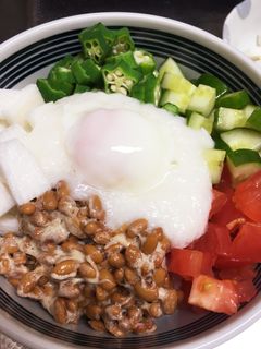 簡単!オクラと山芋と納豆ネバネバ丼-レシピのメイン写真