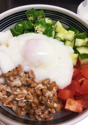 簡単！オクラと山芋と納豆ネバネバ丼-レシピのメイン写真