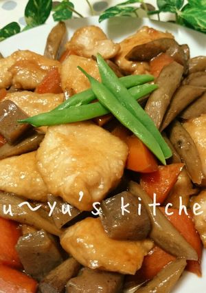 鶏胸肉が♡めちゃ柔らか～鶏ごぼうさん煮♬-レシピのメイン写真