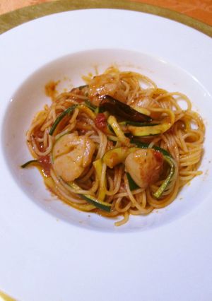 貝柱とズッキーニのトマトパスタ-レシピのメイン写真