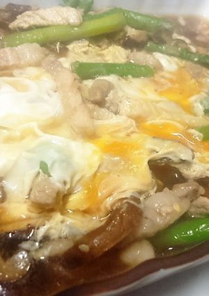 マカパウダー豚ロースとアスパラ椎茸卵とじ-レシピのメイン写真
