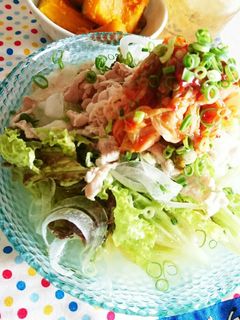 海鮮ラーメン0で!豚キムサラダ冷麺-レシピのメイン写真