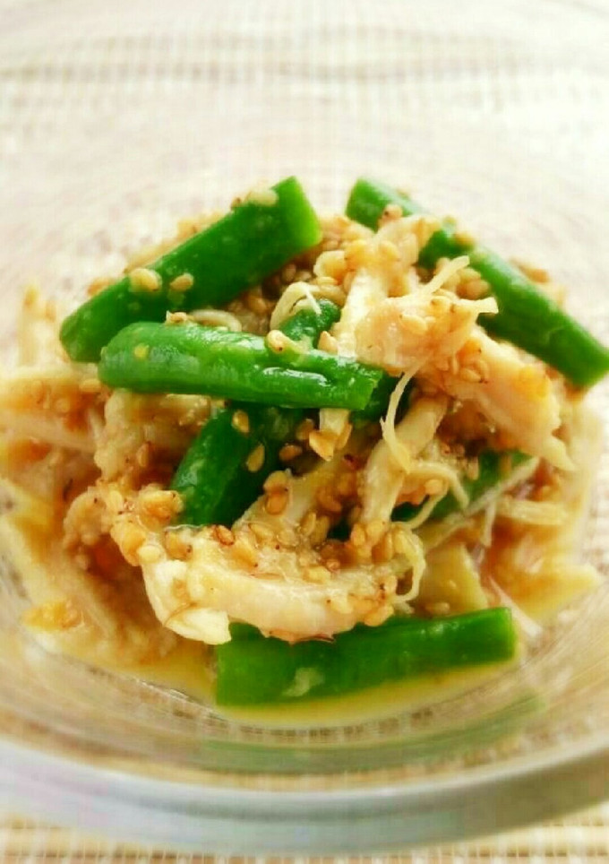蒸し鶏といんげんのごま酢味噌和え-レシピのメイン写真