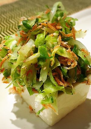 キャベツとあみえびの、豆腐のっけ盛り♫-レシピのメイン写真