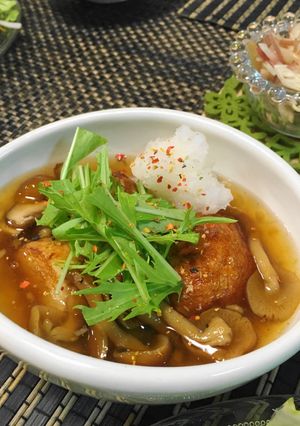魚河岸あげと長芋のきのこあんかけ-レシピのメイン写真