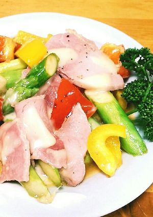 ベーコンと夏野菜の塩ダレチーズ炒め♪-レシピのメイン写真