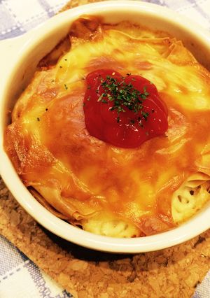 ワンタンの皮で！ひき肉ミルフィーユ！-レシピのメイン写真