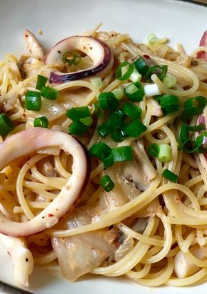 コクうま！イカのキムチクリームパスタ-レシピのメイン写真