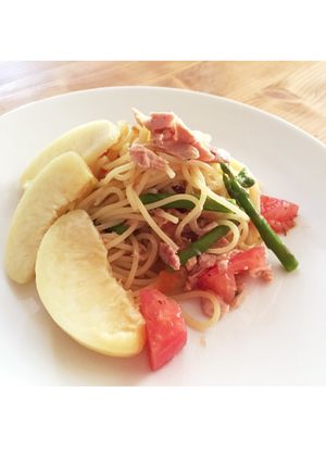 桃の和風✻冷製パスタ✻ズボラレシピ-レシピのメイン写真