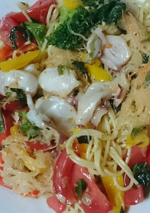 冷凍野菜と生蛸の刺身のパスタ-レシピのメイン写真