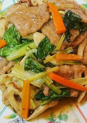 ☆豚肉・焼きちくわ・小松菜の正油あんかけ-レシピのメイン写真