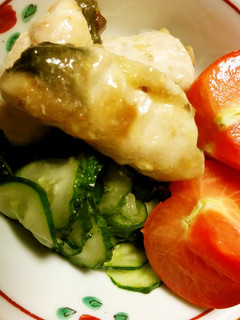 鶏胸肉の大葉ナス巻き酒蒸し梅あんかけ-レシピのメイン写真