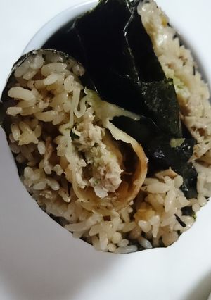 餃子と筑前煮リメイクでおにぎらず-レシピのメイン写真