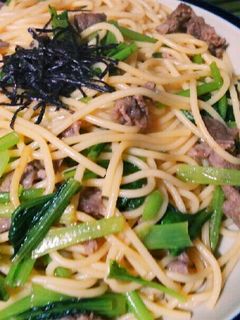 小松菜と牛肉の和風パスタ-レシピのメイン写真