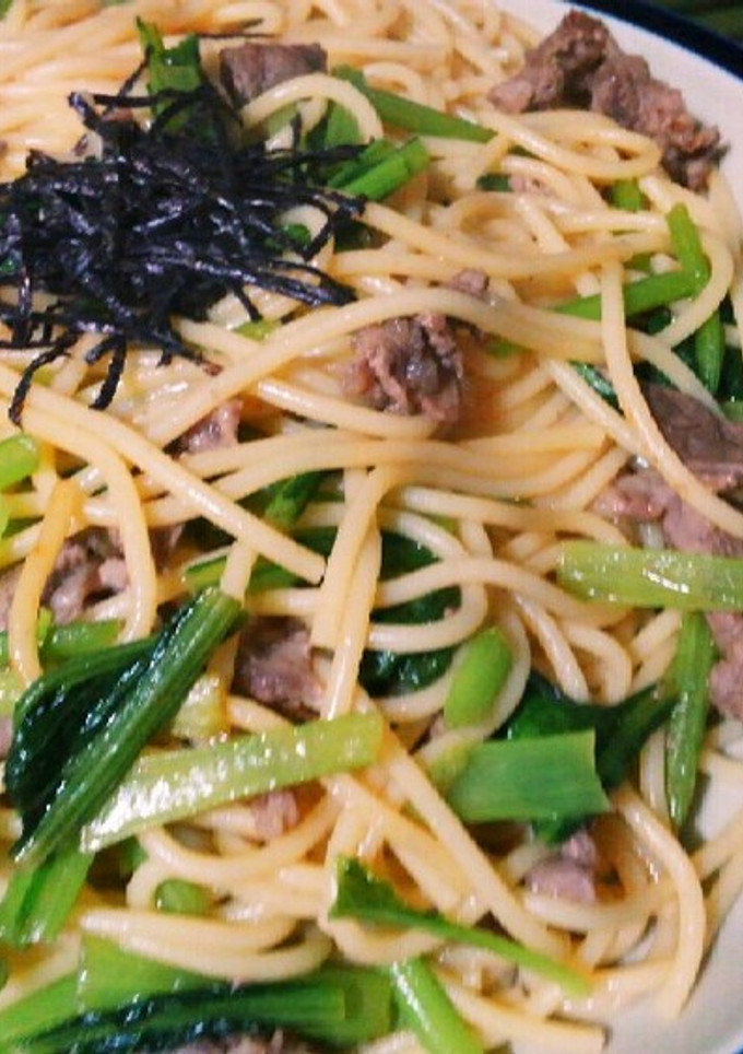 小松菜と牛肉の和風パスタ-レシピのメイン写真