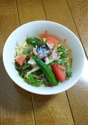 夏の香り♪鯖缶・薬味ラーメン-レシピのメイン写真