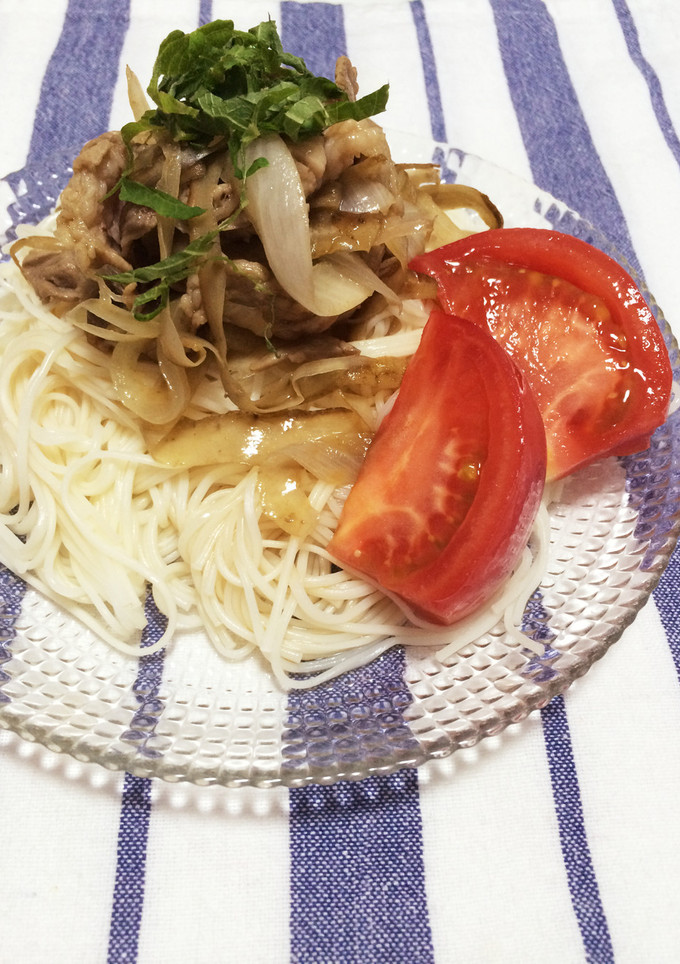 麺つゆバターで簡単旨！豚ごぼう素麺-レシピのメイン写真