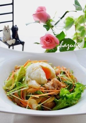 ポーチドエッグ乗せ☆甘辛サラダ豚丼-レシピのメイン写真