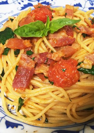 生バジル&トマトとベーコンの爽やかパスタ-レシピのメイン写真