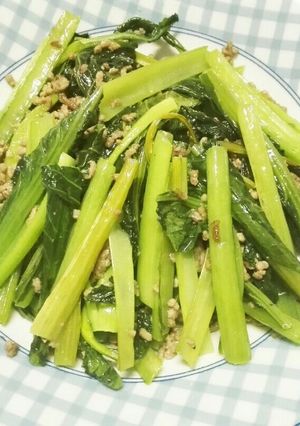 シンプル　小松菜の挽き肉炒め(塩味)-レシピのメイン写真