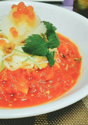 トマト缶のアレンジ素麺　納豆トッピング-レシピのメイン写真