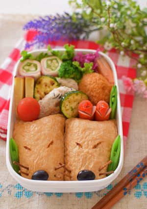 【キャラ弁】稲荷寿司でキツネ弁当-レシピのメイン写真