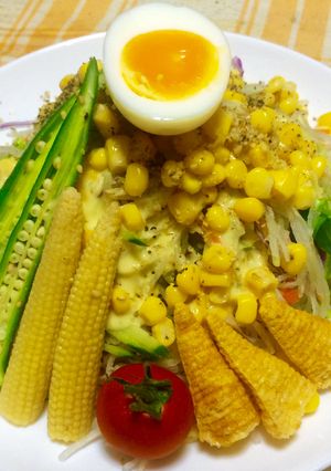夏の冷やしコーンサラダ混ぜそば-レシピのメイン写真